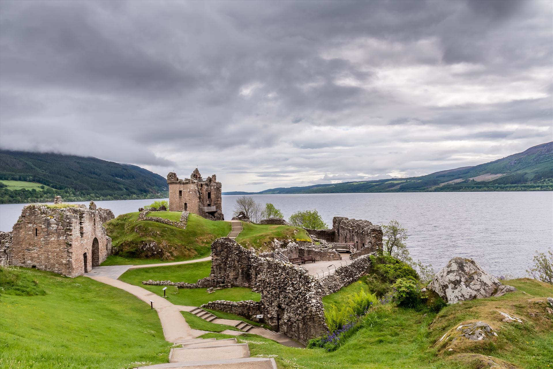 Urquart Castle, overlooking Loch Ness  by philreay