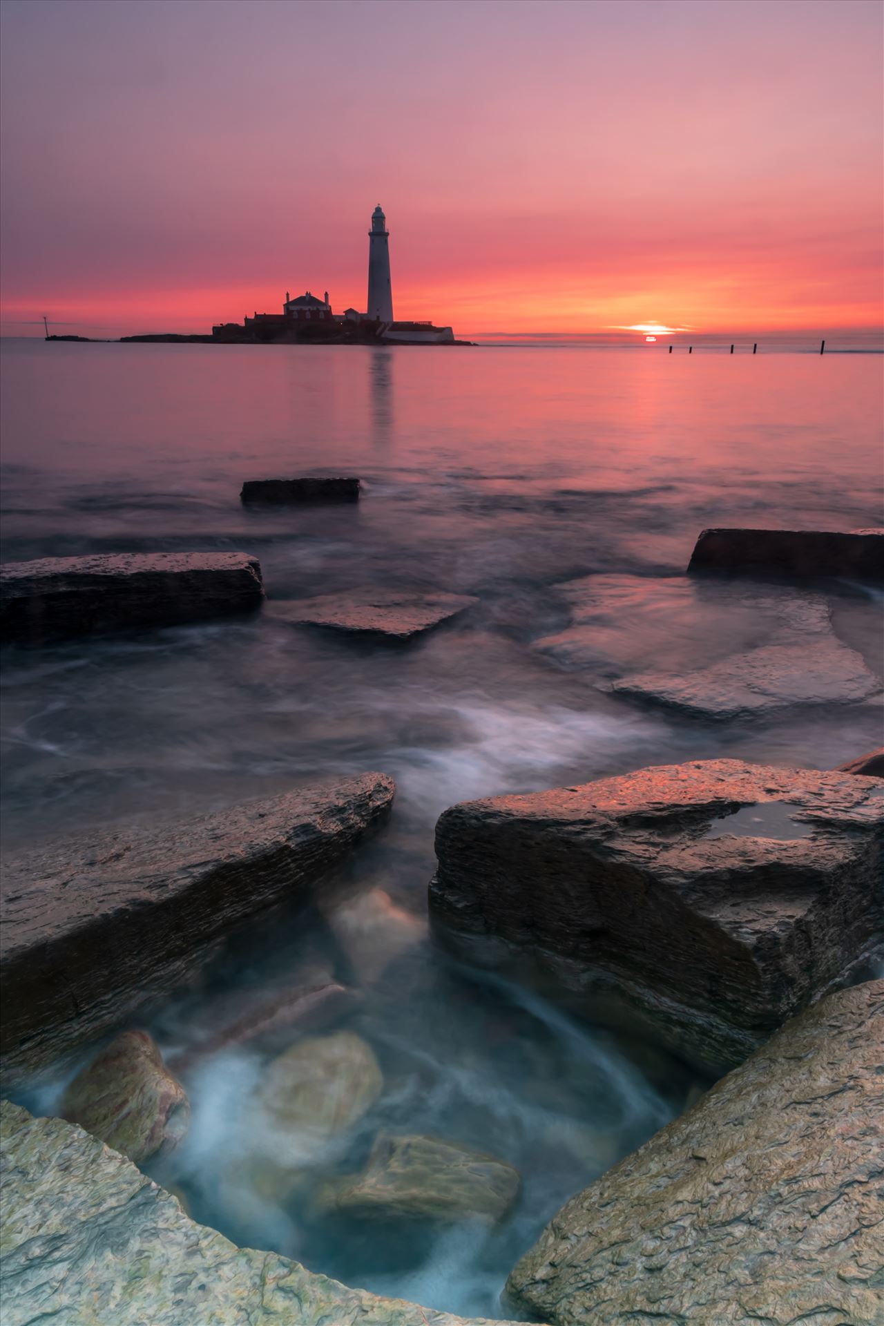 Sunrise at St Mary`s lighthouse & island, Whitley Bay 003  by philreay