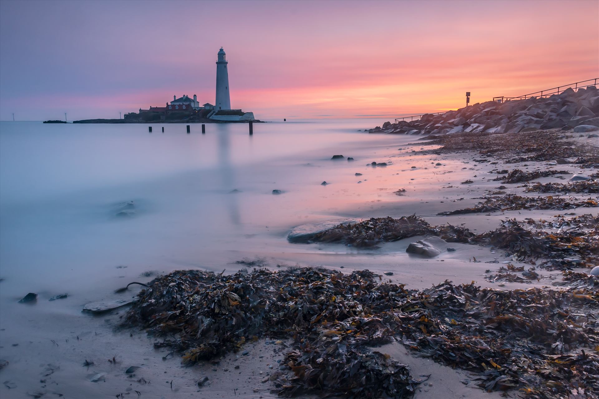 Sunrise at St Mary`s lighthouse & island, Whitley Bay 005  by philreay