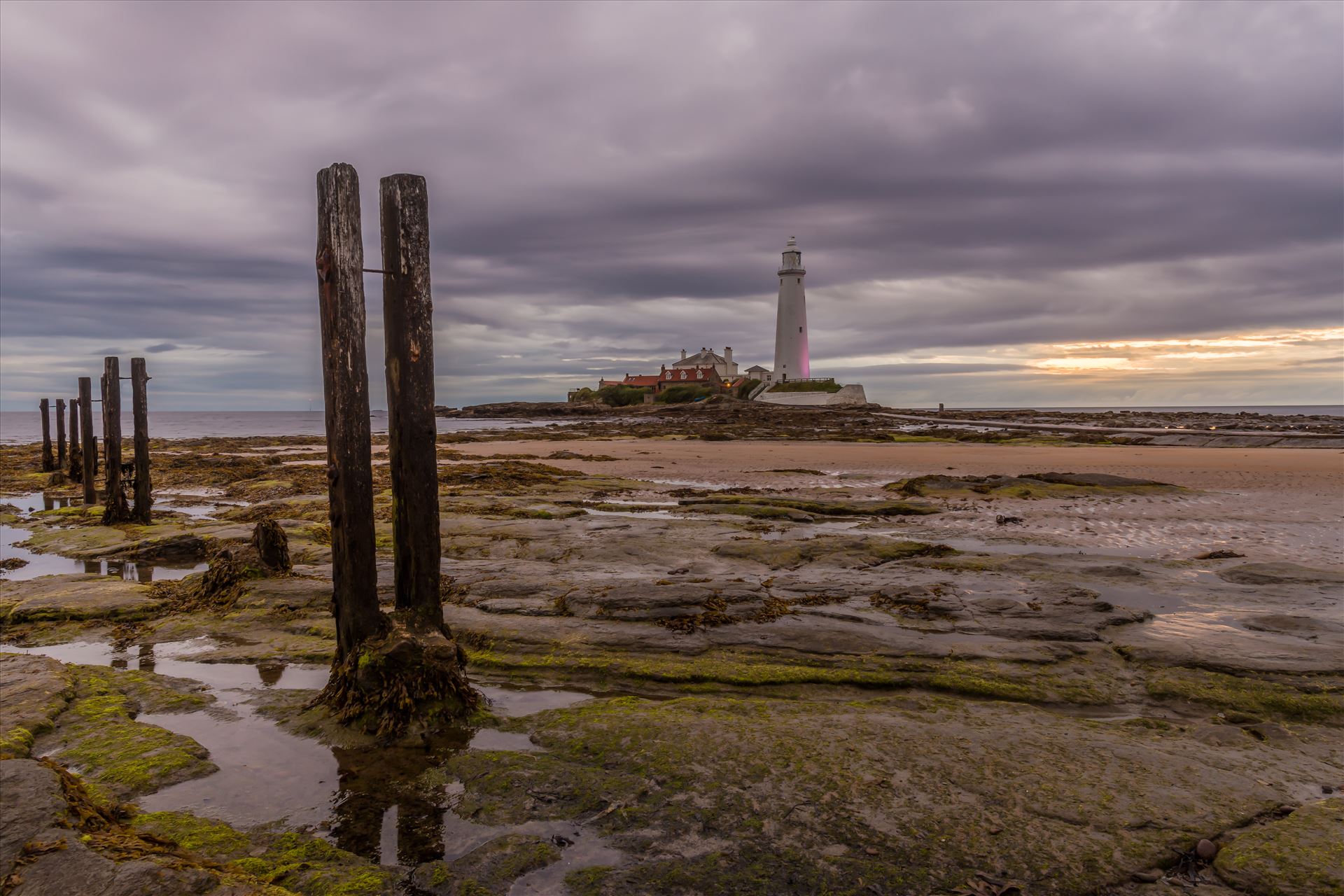 St Mary`s lighthouse, Whitley Bay St Mary`s lighthouse stands on a small rocky tidal island is linked to the mainland by a short concrete causeway which is submerged at high tide. The lighthouse was built in 1898 & was decommissioned in 1984, 2 years after becoming automatic. by philreay