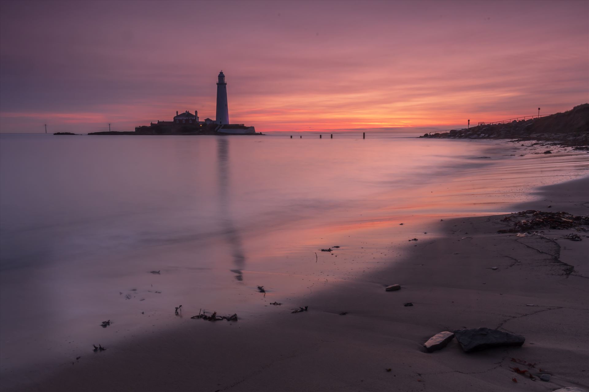 Sunrise at St Mary`s lighthouse & island, Whitley Bay 007  by philreay