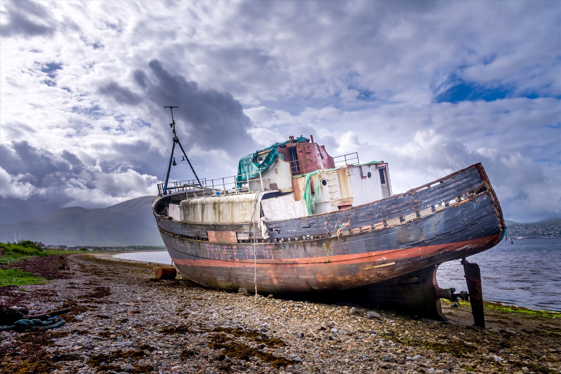 The Corpach wreck She has become known as, "The Corpach Wreck," however, her real name is MV Dayspring. Due to a raiser chain failure during a heavy storm she ran aground near the Corpach Sea Lock on the 8th December 2011 and has lain there ever since. by philreay
