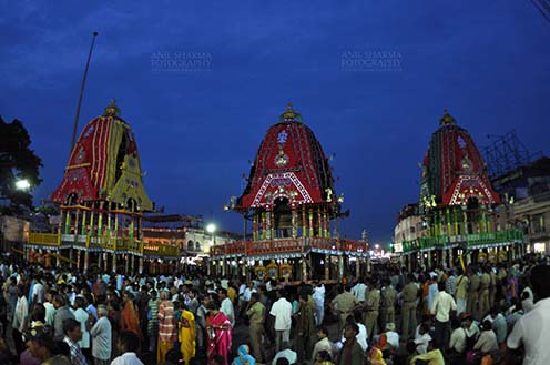 Festivals- Jagannath Rath Yatra, Puri, Odisha, India. (Photo:  Atul Sharma) The chariots of Lord Jagannath, Balbhadra and Subhadra are traditionally decorated, parked in front of the Jagannath temple at Puri, Odisha, India. by Anil