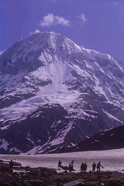 Mountains- Pindari Glacier (India) Tourists at Pindari Glacier in Garhwal Himalayas, Uttarakhand, India.. by Anil