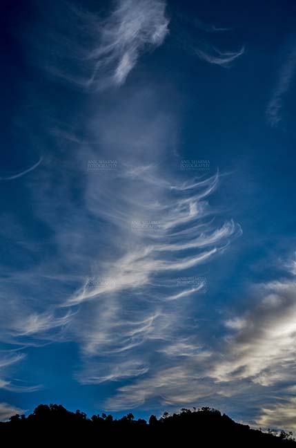 Clouds- Sky with Clouds (Lansdowne) Clouds over Lansdowne, Uttarakhand, India- November 24, 2016: Dark blue sky with dancing clouds early in the morning over Lansdowne, Uttarakhand, India. by Anil