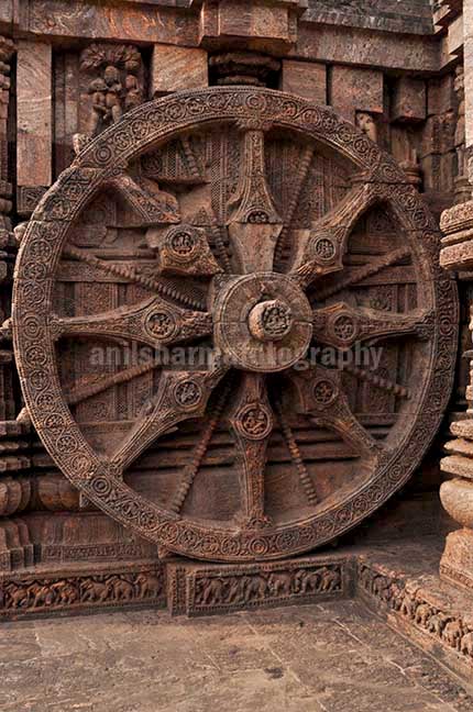 Monuments- Sun Temple Konark, Orissa, India. (Photo: Atul Sharma) One of the highly ornate carved wheels of Sun temple at Konark, Orissa, India. by Anil
