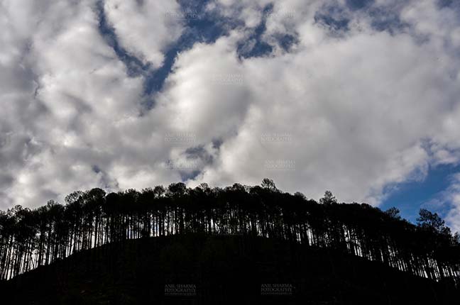 Clouds- Sky with Clouds (Uttarkashi) Clouds over Uttarkashi, Uttarakhand, India- June 13, 2013: Dark blue sky early in the morning with clouds over the hills of Uttarkashi, Uttarakhand, India. by Anil