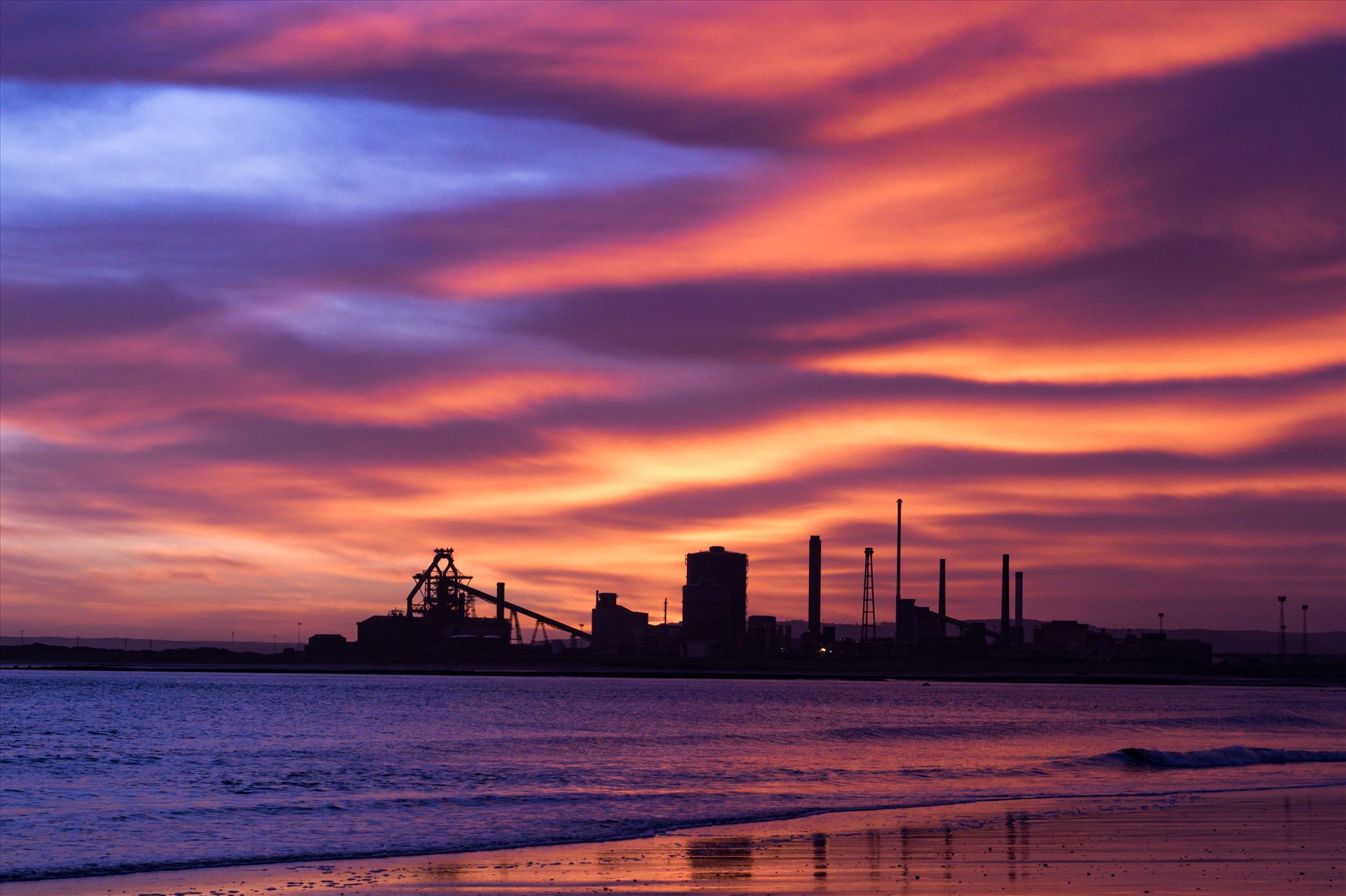 SSI Redcar Steel Works Sunrise, just the hint of blue Taken on the 2/01/18 on a very cold Seaton Beach looking over the river to SSI Redcar Steel Works. with a hint of Blue skys by AJ Stoves Photography