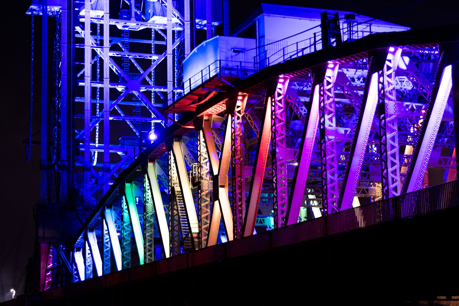 Newport Bridge Rainbow Lights Close up Newport Bridge in all its Colourful Glory by AJ Stoves Photography