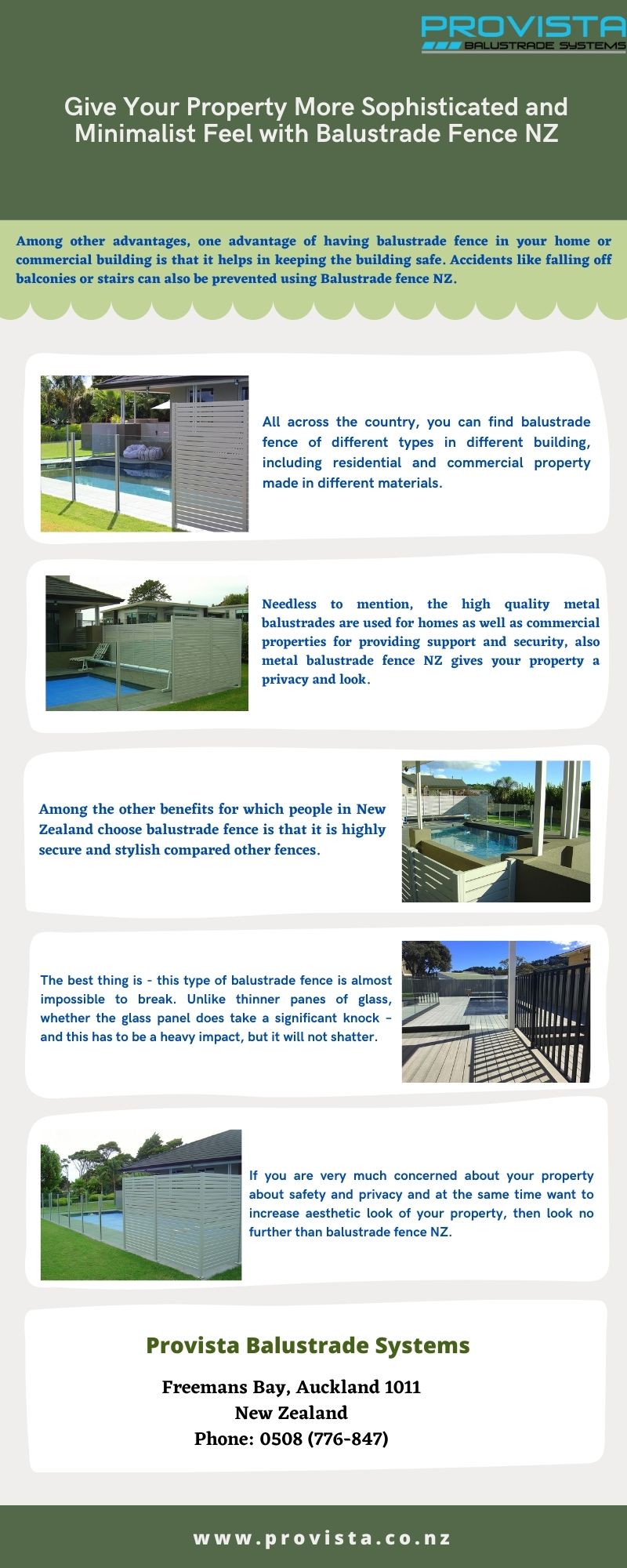 Give Your Property More Sophisticated and Minimalist Feel with Balustrade Fence NZ Balustrade fence are used in different ways in a property. Balustrade fence NZ can help maximize your space in compact areas, and at the same time it gives a modern look, privacy and safety in your property. For more details, visit: https://provista.co.nz by Provista