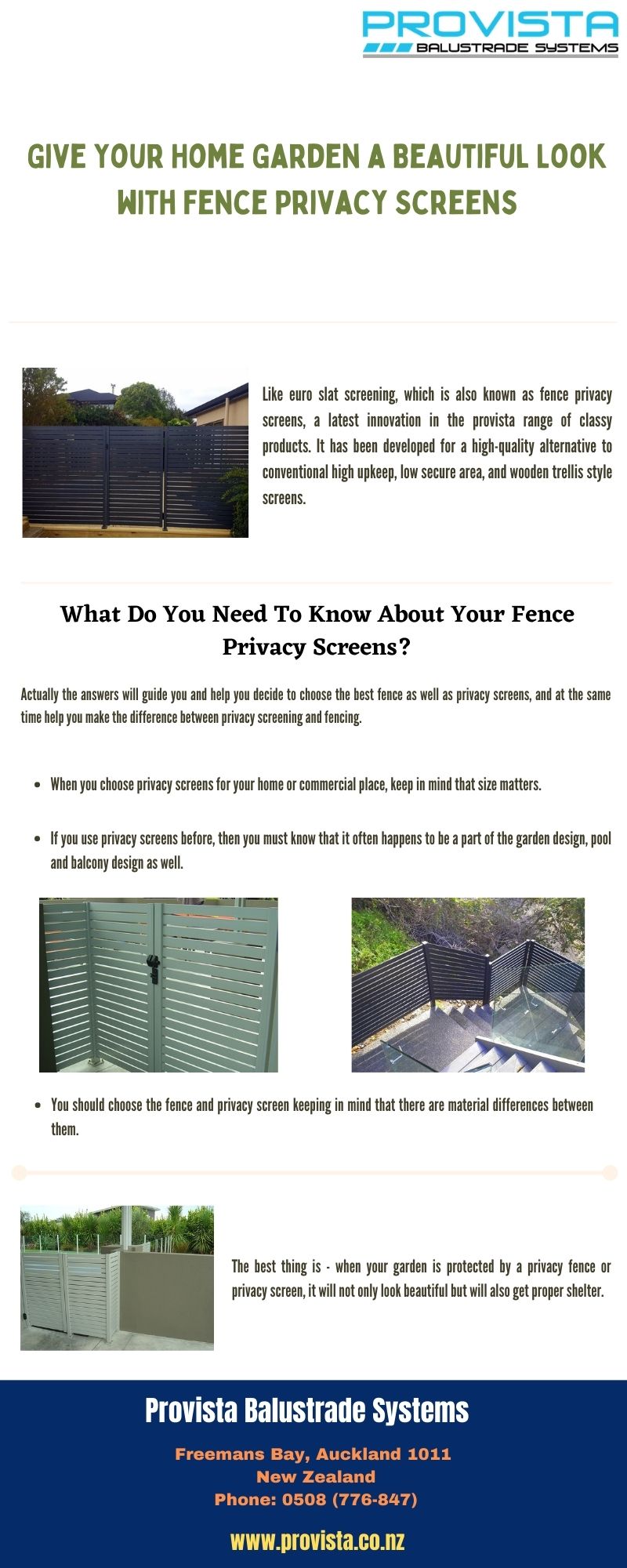 Give Your Home Garden a Beautiful Look with Fence Privacy Screens It is a place where you get only quality fence and privacy screens at best prices, and bespoke after sale service. For more details, visit: https://bit.ly/3bz0EQD by Provista