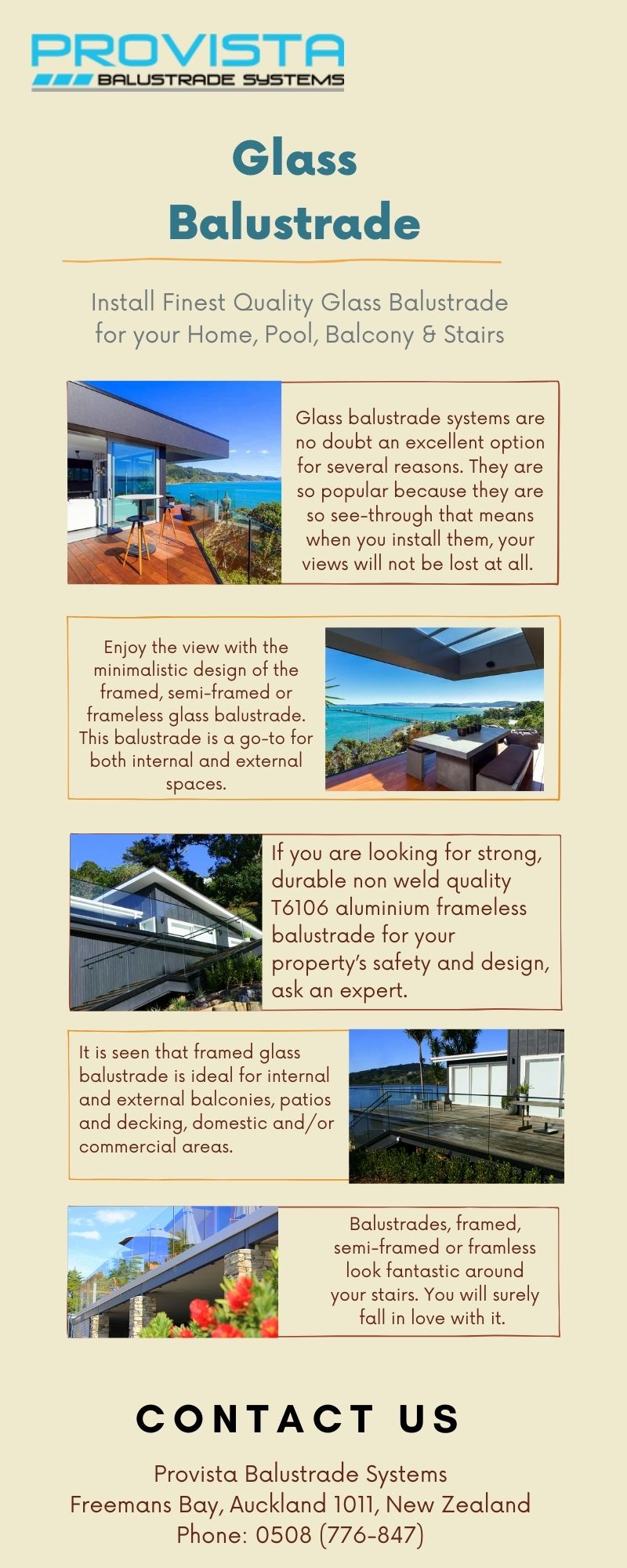 Install Finest Quality Glass Balustrade for your Home, Pool, Balcony & Stairs Glass balustrade systems are no doubt an excellent option for several reasons. They are so popular because they are so see-through that means when you install them, your views will not be lost at all. For more details, visit: https://provista.co.nz
 by Provista