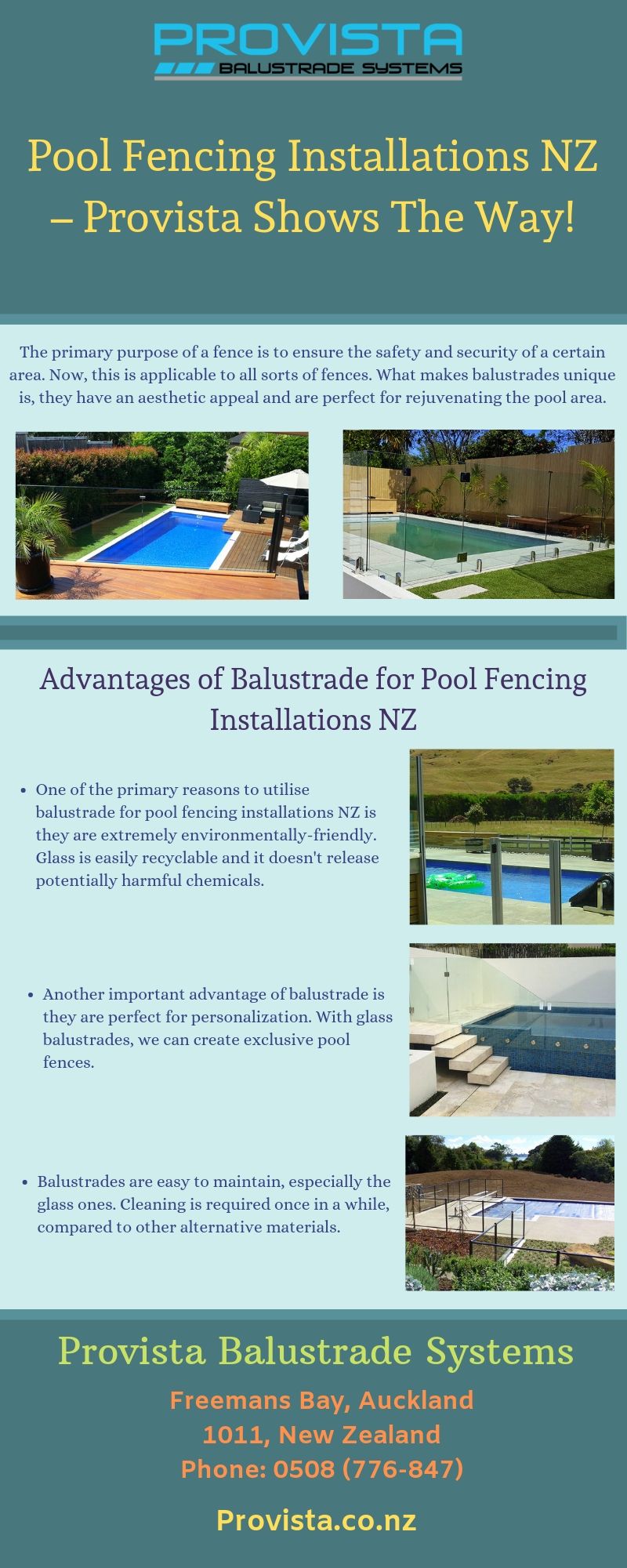 Pool Fencing Installations NZ – Provista Shows The Way! Balustrades are the currently the better investment for fencing compared to other materials like wood or iron fencing. Know how Provista can help you with that. For more details, visit this link: https://bit.ly/2DtjpUA by Provista