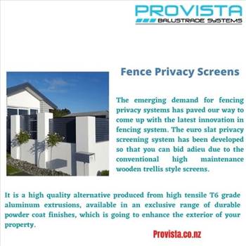 Fence privacy screens - The emerging demand for fencing privacy systems has paved our way to come up with the latest innovation in fencing system.  For more details, visit: http://provista.co.nz/euro-slat-privacy-fence/