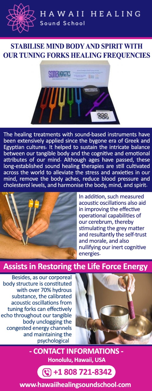 Stabilise mind body and spirit with our tuning forks healing frequencies Get optimal psychotherapies with online classes from Hawaii Healing Sound School to restore your cognitive balance through tuning forks healing frequencies. For more details, visit: https://bit.ly/3lcJ1eG by hawaiihealingusa