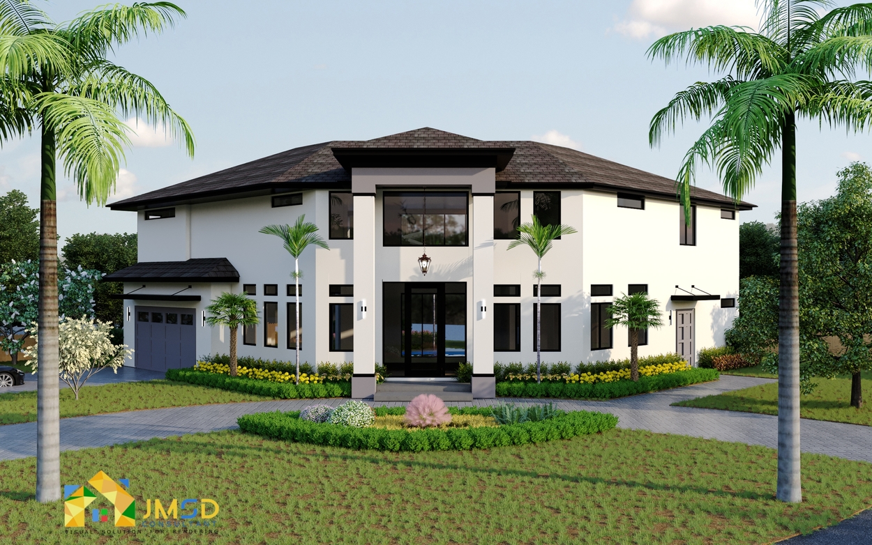 Residential Exterior Rendering for Home Orlando Florida Case Project of Residential Rendering Services for Home Exterior Design. An example of Front and Rear Residential Exterior Renderings for Single Family Home project in Orlando Florida. by JMSDCONSULTANT