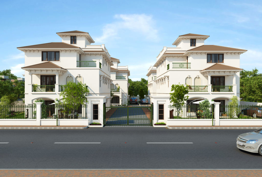 Architectural 3D Rendering Services in India for Front View of Villa 3D Exterior Rendering Services by JMSDCONSULTANT