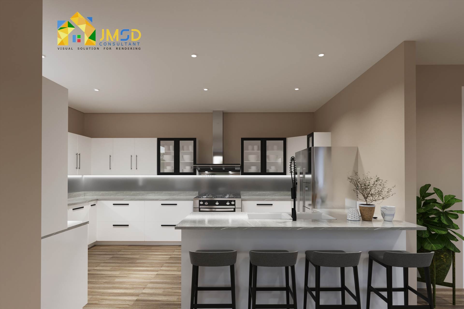 3D Rendering for Kitchen Design Visualization Philadelphia Pennsylvania A 3D rendering of a Kitchen Visualization Design is a CGI Render that shows the future interior design of the space in photoreal quality. by JMSDCONSULTANT