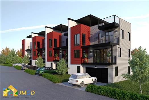 Street View Modern Bungalow Homes Rendering Denver Colorado by JMSDCONSULTANT
