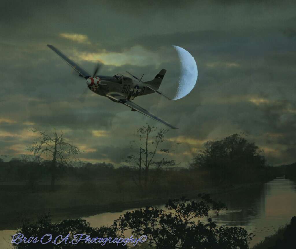 P-51D Mustang Night Patrol part 2 Another shot of the Mustang doin a solo night patrol searching for German bombers near a European canel in ww2. by WPC-21