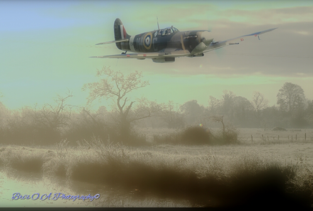 Warrior king A Supermarine Spitfire flyin low by a Shropshire canal during a cold misty morning in the winter months of 1940 by WPC-21