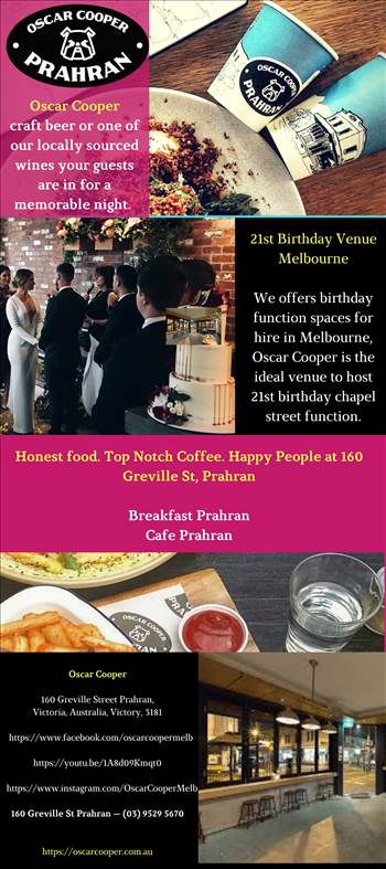 We offers birthday function spaces for hire in Melbourne, Oscar Cooper is the ideal venue to host 21st birthday chapel street function. We love Victoria and feel no need to stray to far away to find some of the finest and freshest produce available. We st