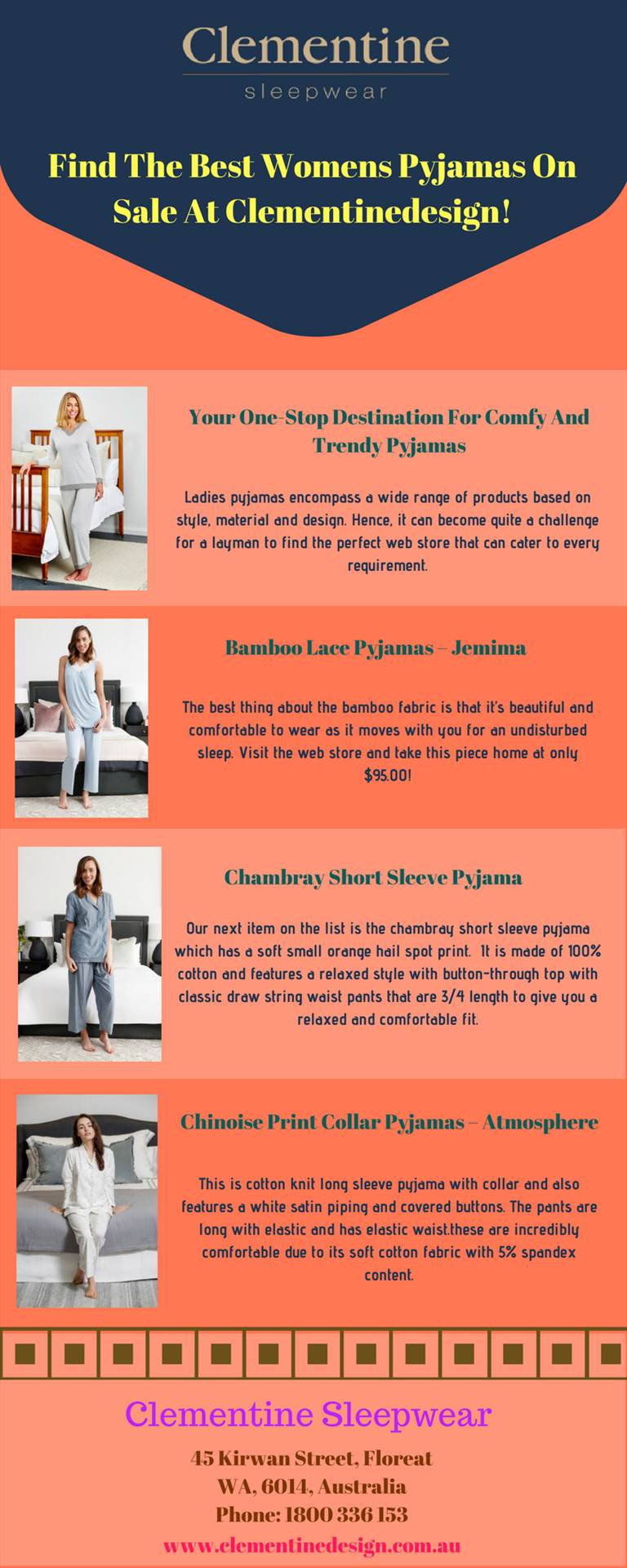 Find The Best Womens Pyjamas On Sale At Clementinedesign!.jpg Women’s pyjamas on sale can lend you comfort no matter which time of the day you are wearing it.  For more details, visit this link: https://medium.com/@clementinedesignau/find-the-best-womens-pyjamas-on-sale-at-clementinedesign-9eb9b236323f by Clementine