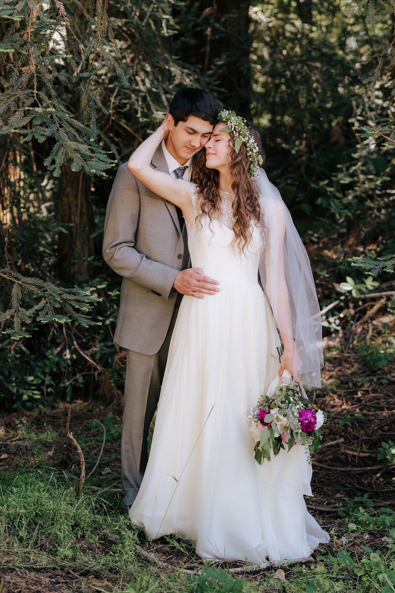 FW-5983.JPG Mt Madonna wedding in the redwoods outside of Watsonville, California with a romantic and classic vibe by sarah williams of mirror's edge photography a san luis obispo wedding photographer.  Bride and groom romantic by Sarah Williams