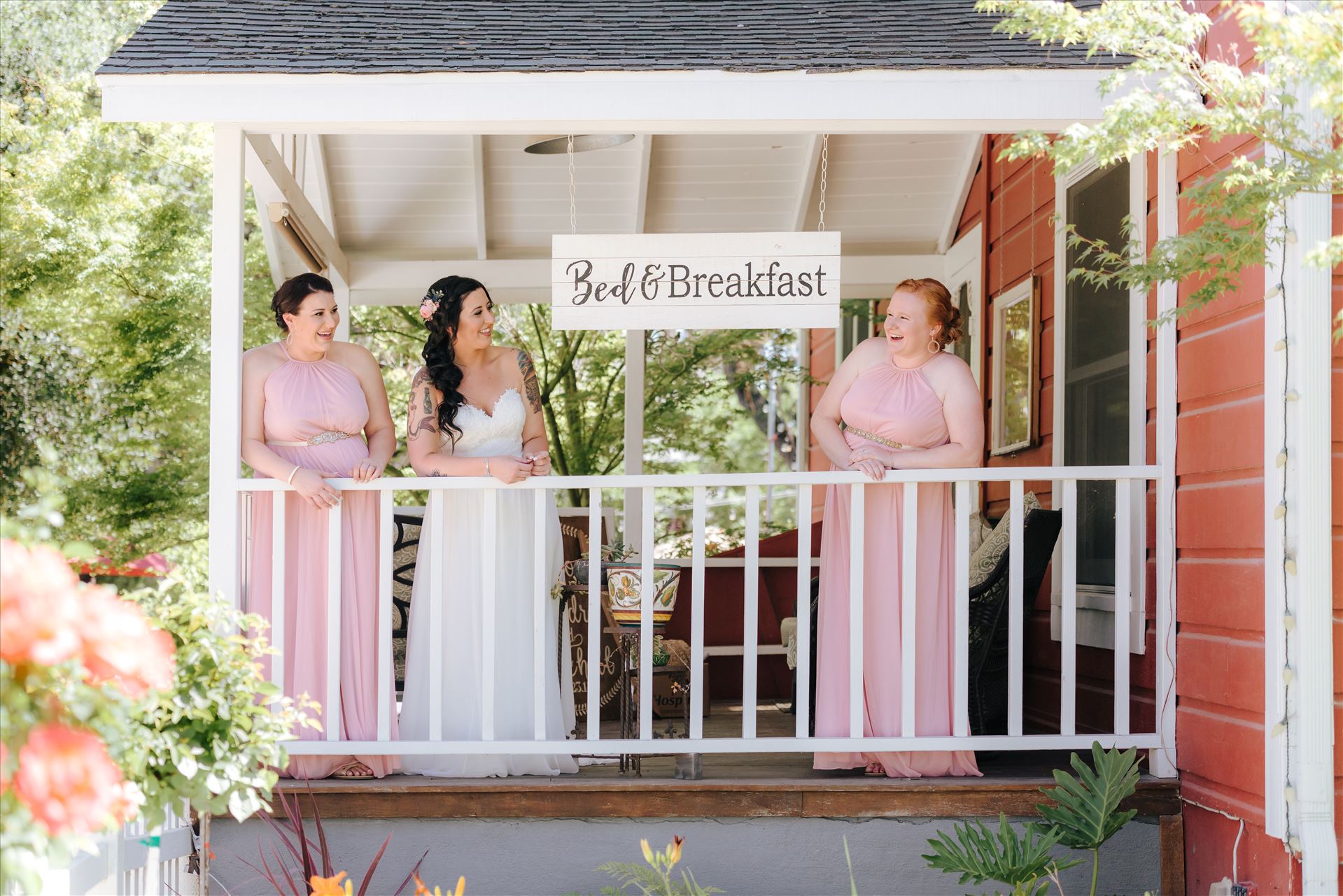 Kendra and Mitchell 032 Emily House Bed and Breakfast Paso Robles California Wedding Photography by Mirrors Edge Photography. Bride and her bridesmaids by Sarah Williams