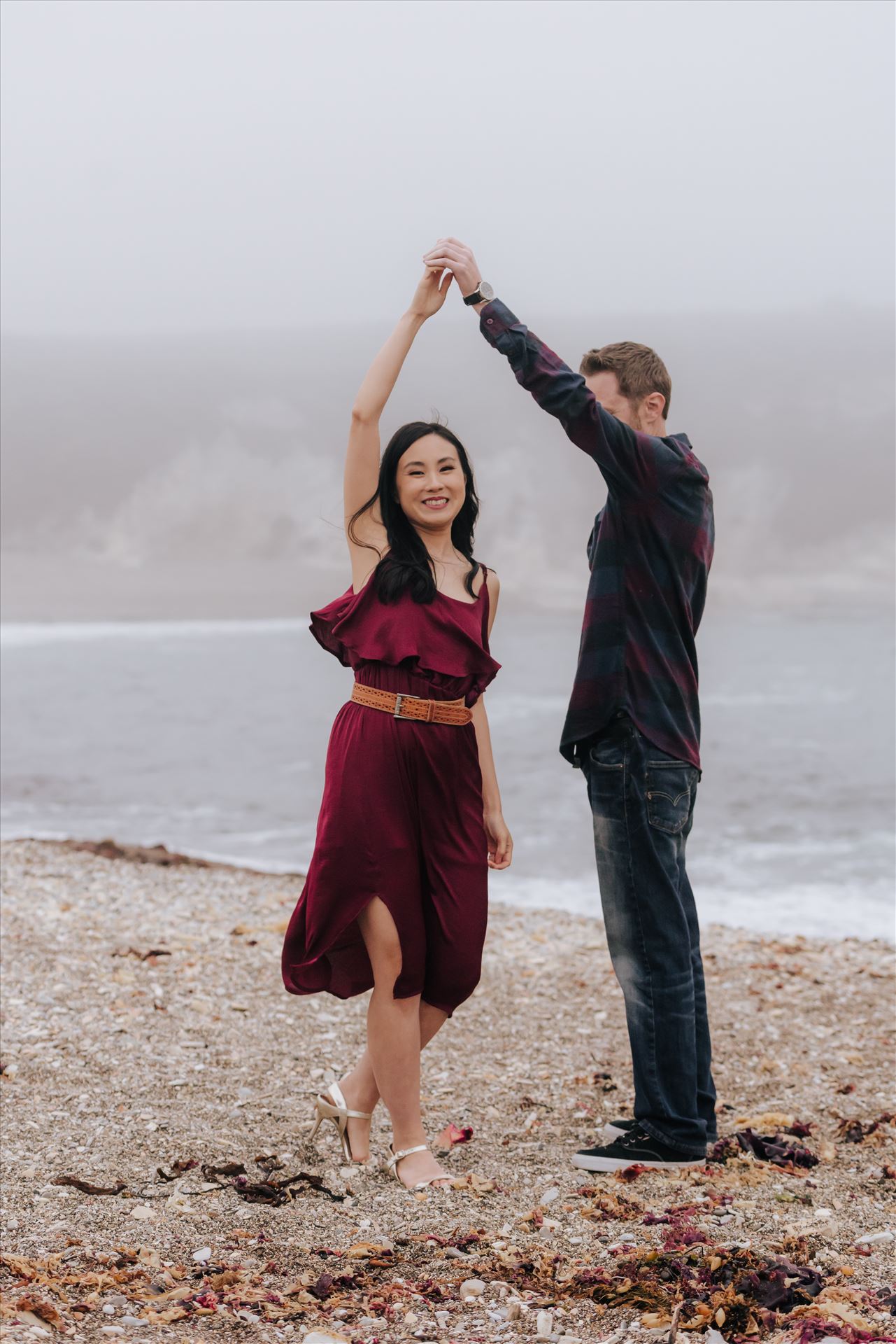 Carmen and Josh 18 Montana de Oro Spooners Cove Engagement Photography Los Osos California.  Dancing in the sea by Sarah Williams