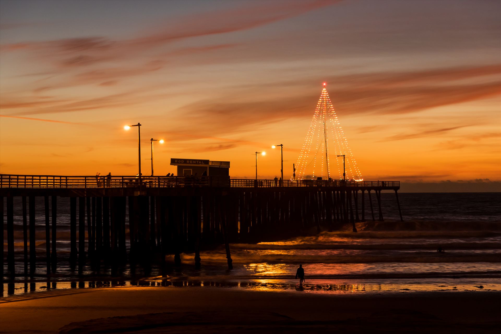 Happy Holidays Pismo.jpg Christmas at the Pismo Beach Pier in California. Christmas Tree Lights. by Sarah Williams
