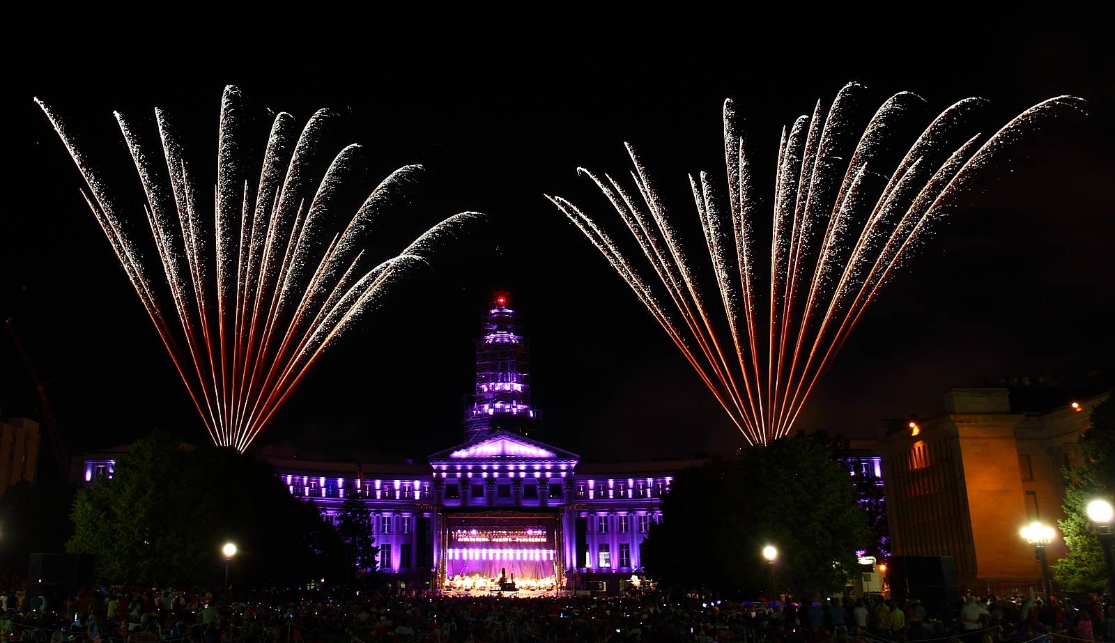 Denver Civic Center Park, 2013 Fireworks over the Denver County Courthouse displayed along with a performance from the Denver Symphony. by Scott Smith Photos