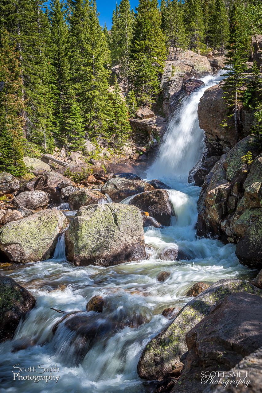 Alberta Falls Another view of Alberta Falls in Rocky Mountain National Park, with more attention to the turbulent water below. by Scott Smith Photos