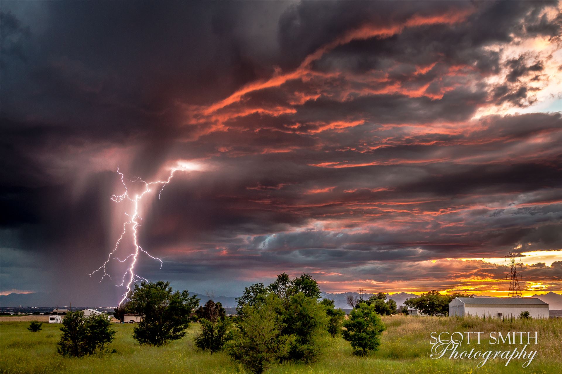 Colorado Sunset and Lightning Sunset and the beginning of a major lightning storm, east of Denver, Colorado. by Scott Smith Photos