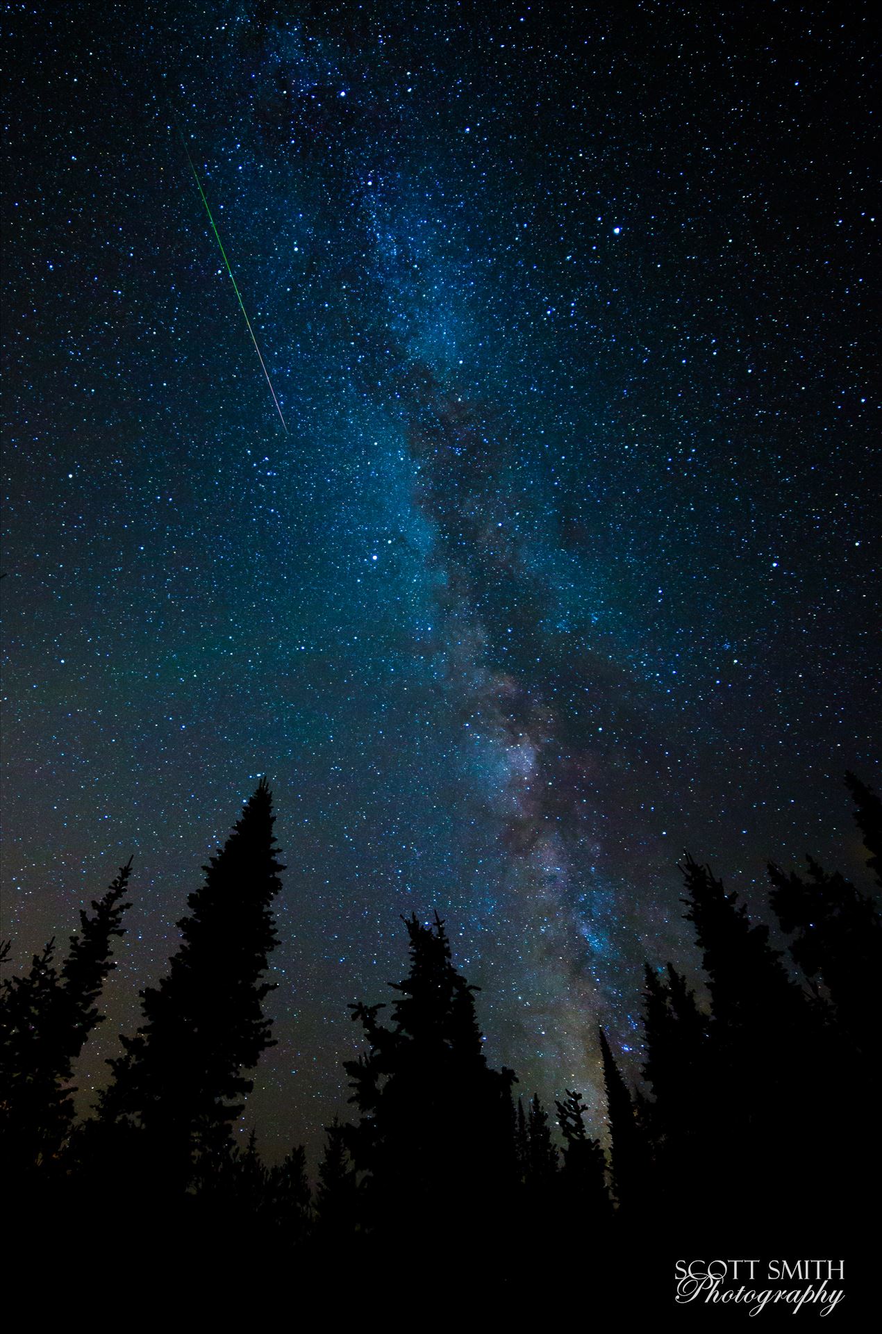Milky Way and Meteorite from the Perseids A lone meteorite streaks through the sky near the Milky Way, at the Brainard Lake State Recreation Area near Ward, Colorado. by Scott Smith Photos