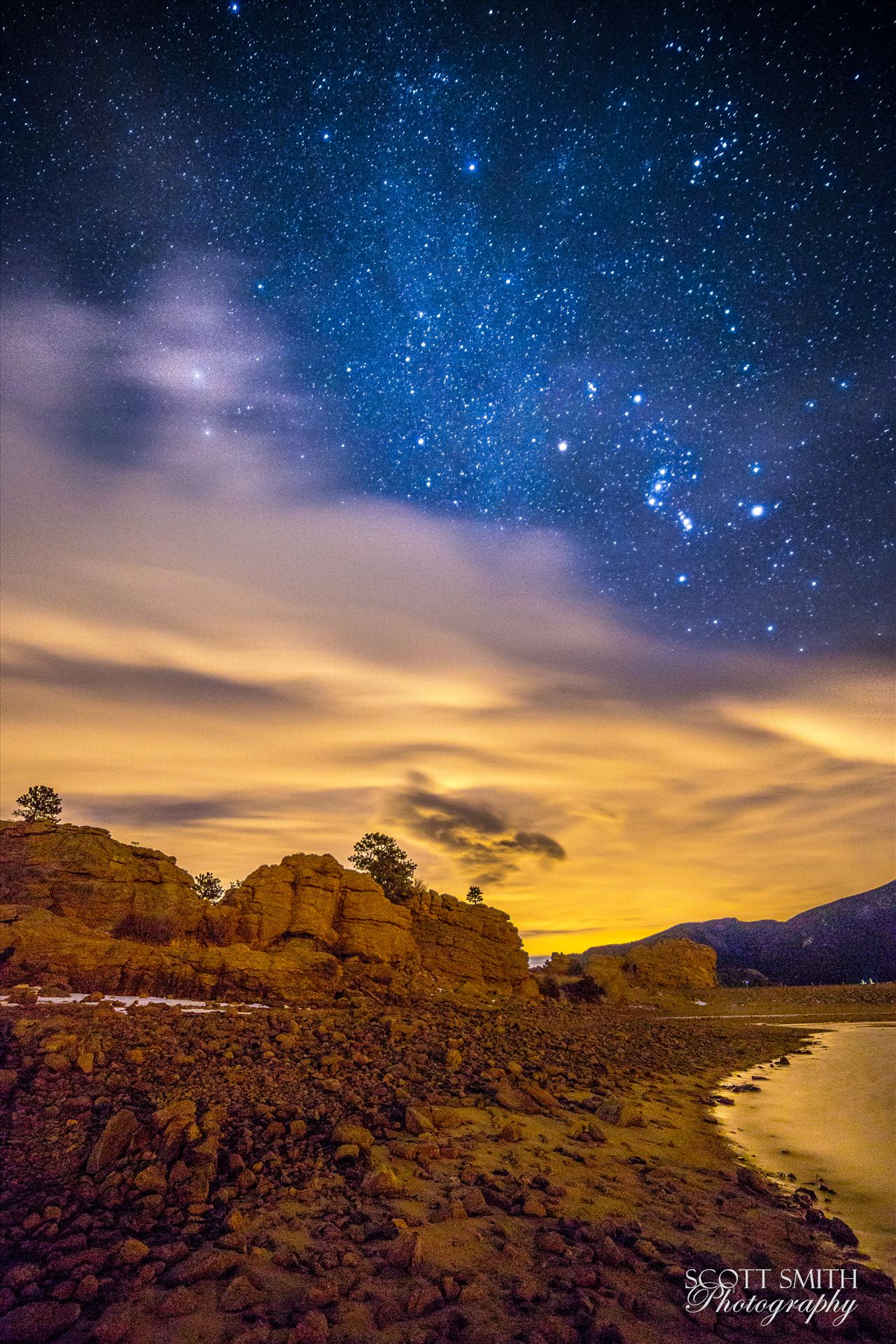 Mary's Lake At Night 2 The milky way just manages to peek through the clouds, over Mary's Lake near Estes Park, Colorado. by Scott Smith Photos