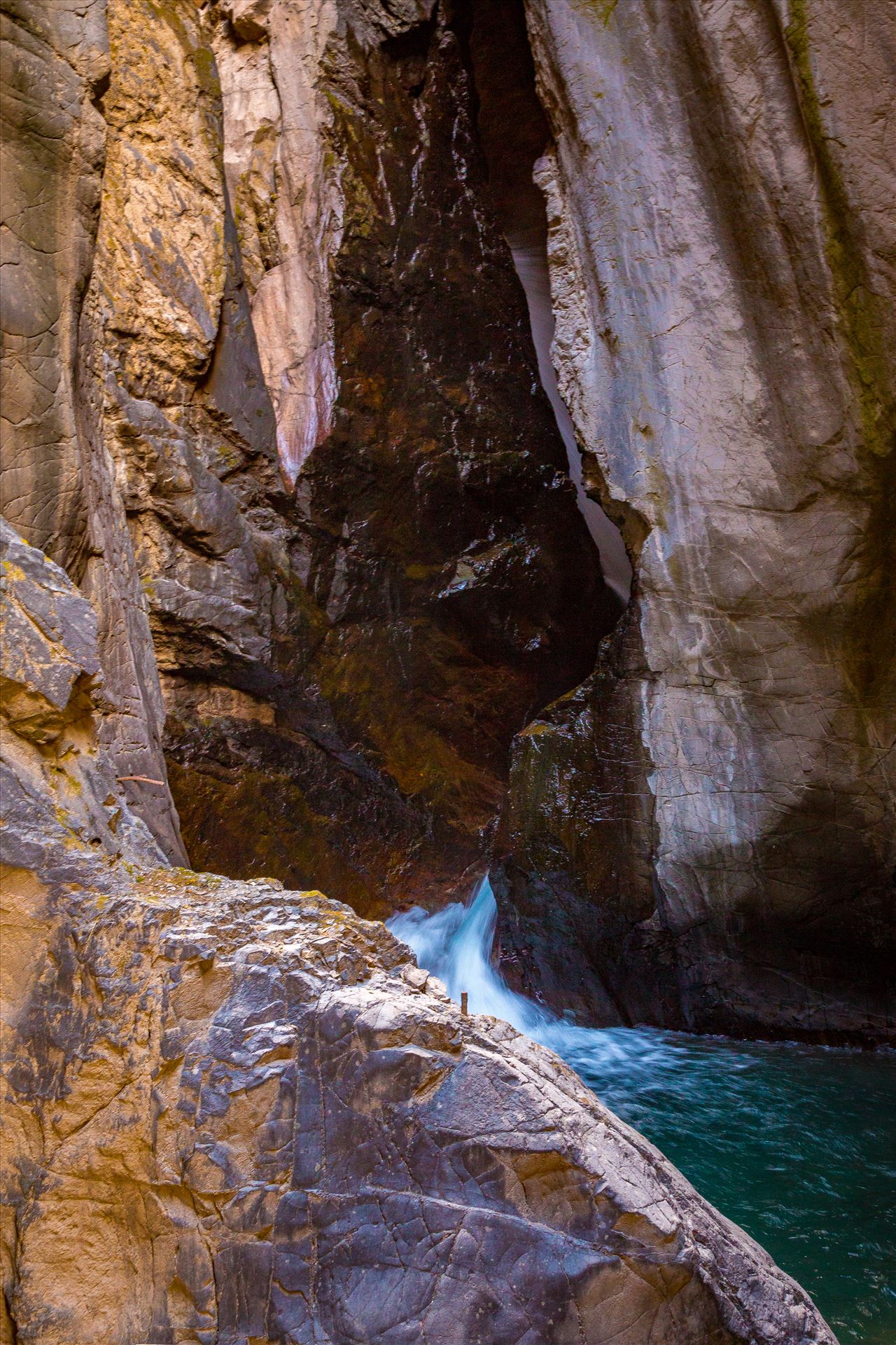 Ouray Box Canyon Falls 4 An waterfall at the end of a narrow box Canyon in Ouray,Colorado. by Scott Smith Photos