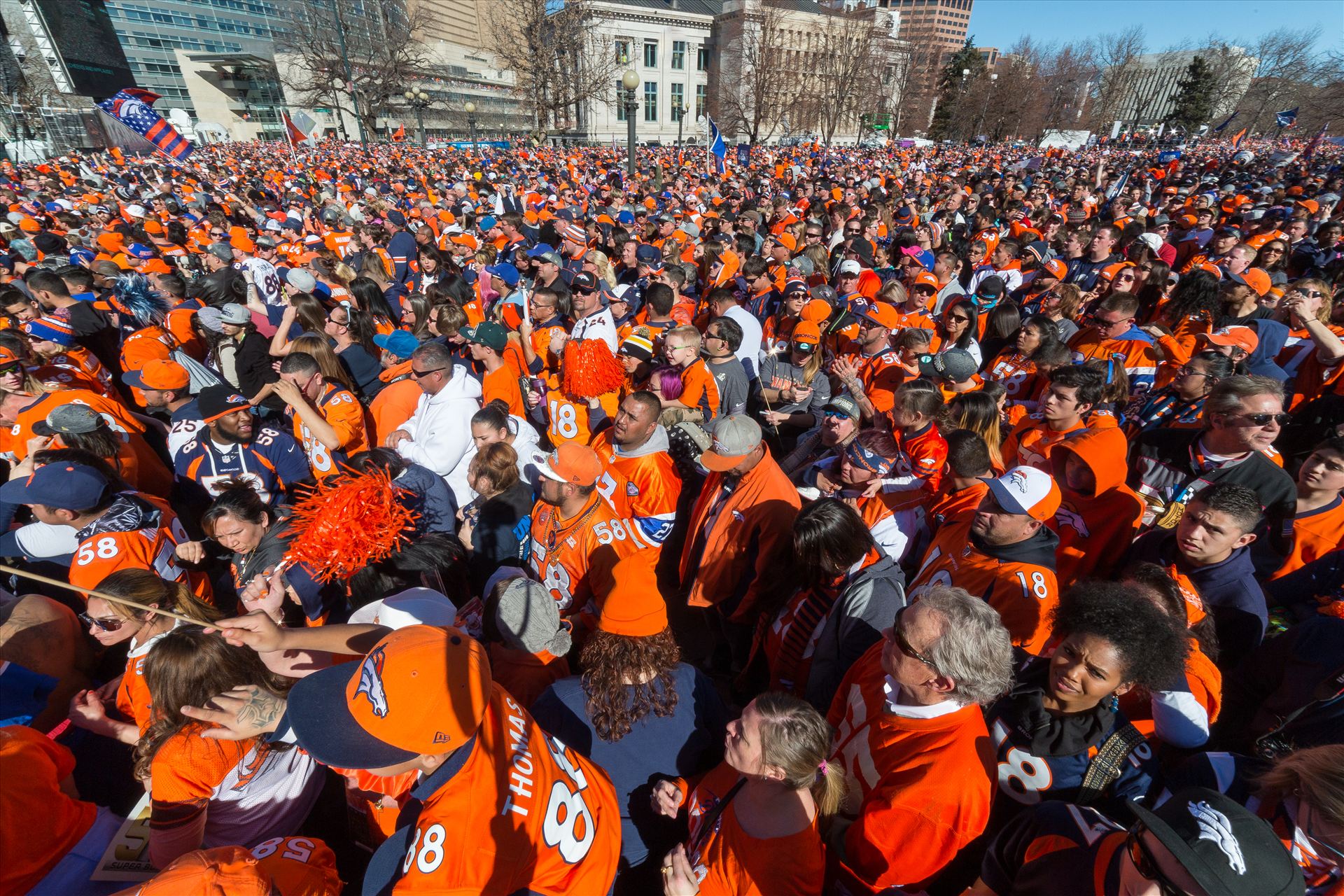Broncos Fans 1 The best fans in the world descend on Civic Center Park in Denver Colorado for the Broncos Superbowl victory celebration. by Scott Smith Photos