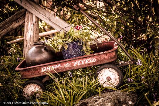 Old Timer - A vintage, decorated Radio Flyer in Langley, Washington.