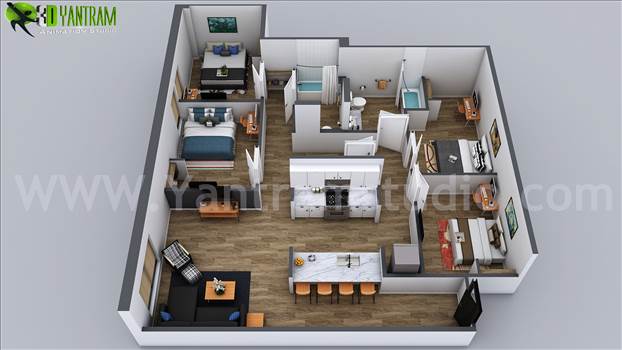 3D Home Floor Plan Designs By Yantram floor plan designer - Washington, USA by Yantramarchitecturaldesignstudio
