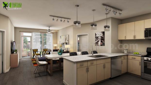 Residential Kitchen 3D Interior Rendering Design Ideas by Yantramarchitecturaldesignstudio
