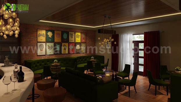 Bar & Restaurant interior design by Yantram 3D Interior Rendering Services - London, UK by Yantramarchitecturaldesignstudio