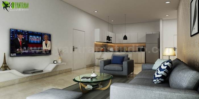 Modern Interior Living Room and Kitchen by Yantramarchitecturaldesignstudio