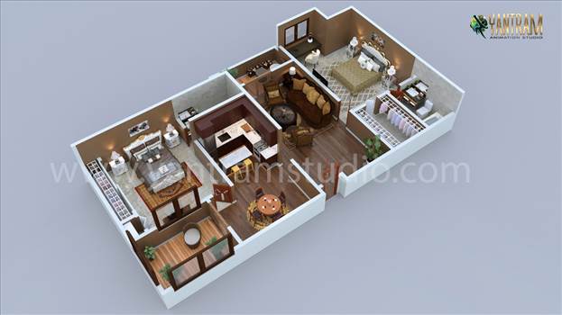 Modern Residential 3d floor plan design with 2 bedrooms by architectural rendering studio 2021.jpeg by Yantramarchitecturaldesignstudio
