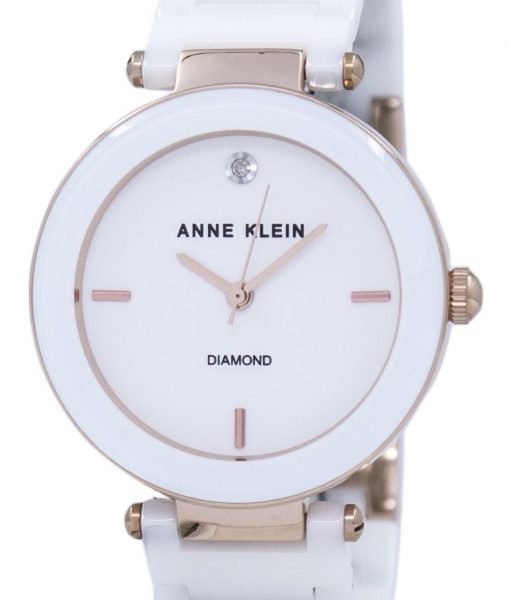Anne Klein Quartz 1018RGWT Women’s Watch Features:
Gold Tone Metal Case,
White Ceramic And Rose Gold Tone Metal Bracelet,
Quartz Movement,
Mineral Crystal,
White Dial,
Analog Display,
Diamond At 12 O’clock Position,
Pull/Push Crown,
Jewelry Clasp,
30M Water Resistance.
 by creationwatches