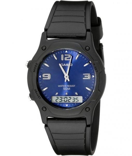 Casio Analog Digital Quartz Dual Time AW-49HE-2AVDF AW-49HE-2AV Mens Watch Features:
Resin Case,
Resin Band,
Quartz Movement,
Mineral Glass,
Blue Dial,
Round Shape,
Ana-Digi Display,
Dual Time,
Daily Alarm,
1/100 Second Digital Stopwatch,
Hourly Time Signal,
Auto Calendar,
12/24 Hour Formats,
Accuracy: +/-30 Second by creationwatches