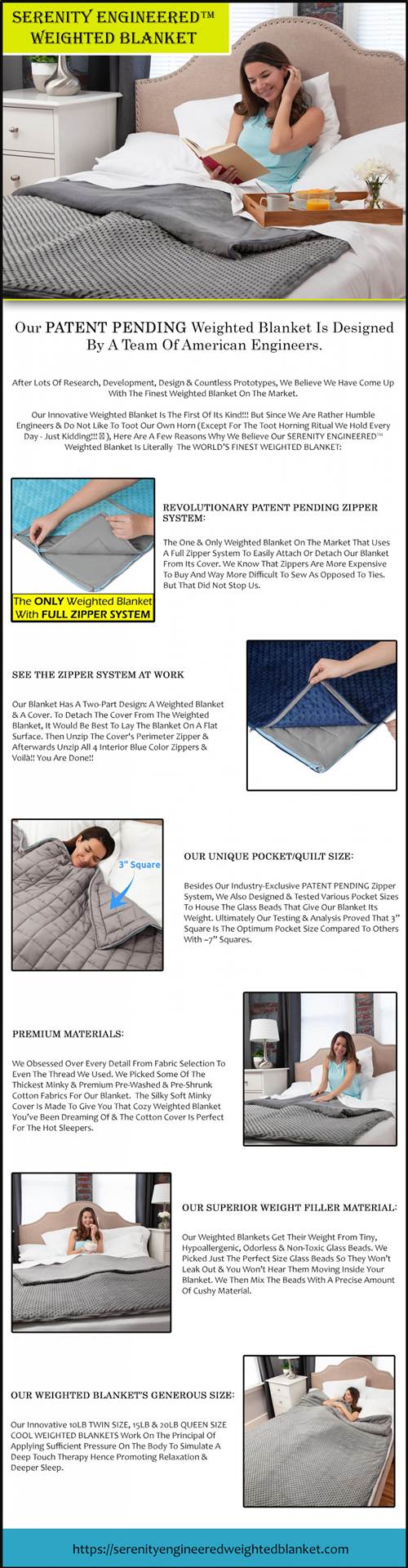 Our PATENT PENDING Weighted Blanket Is Designed By A Team Of American Engineers..jpg Serenity Engineered™ Weighted Blanket offers weighted blankets for adults & kids to help with stress, autism, sensory disorder, anxiety. For mroe info at https://serenityengineeredweightedblanket.com/ by serenityengineered