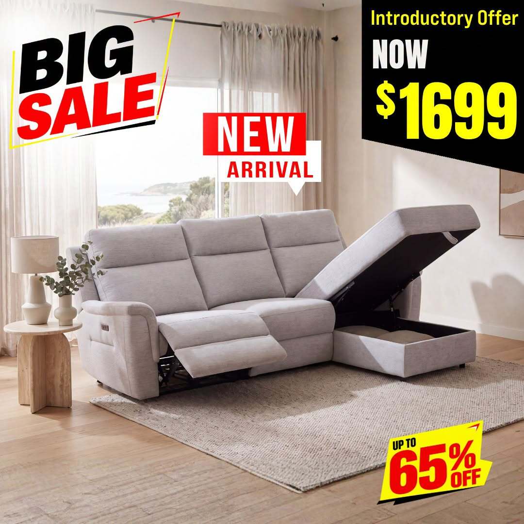 Loui Grey Fabric Electric Recliner Chaise Sofa with Storage.jpg  by furnhouse