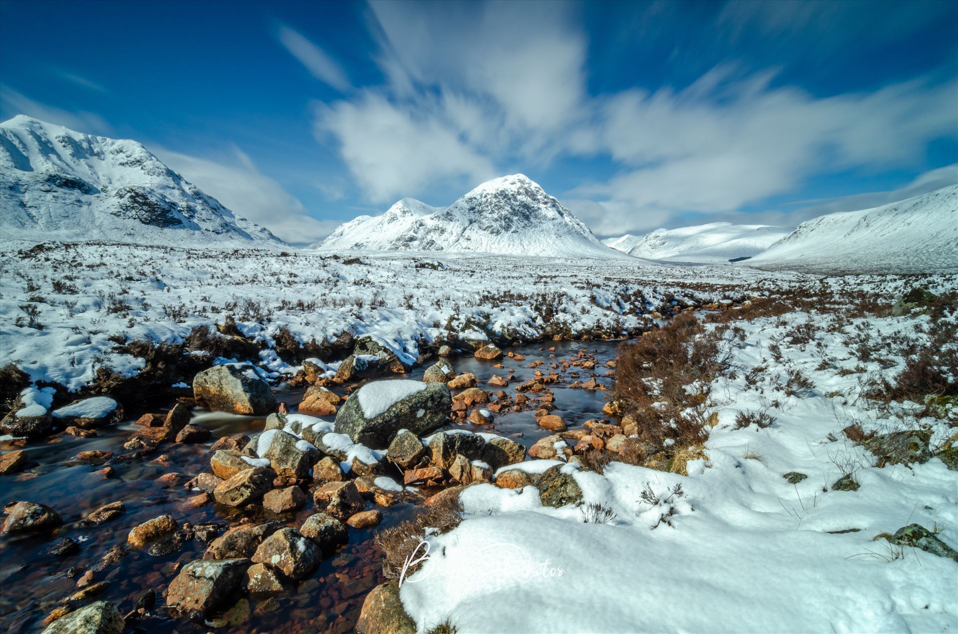 Bauchaille Etive Mor A long exposure photograph of Glen Etive in the Scottish Highlands. by Bryans Photos