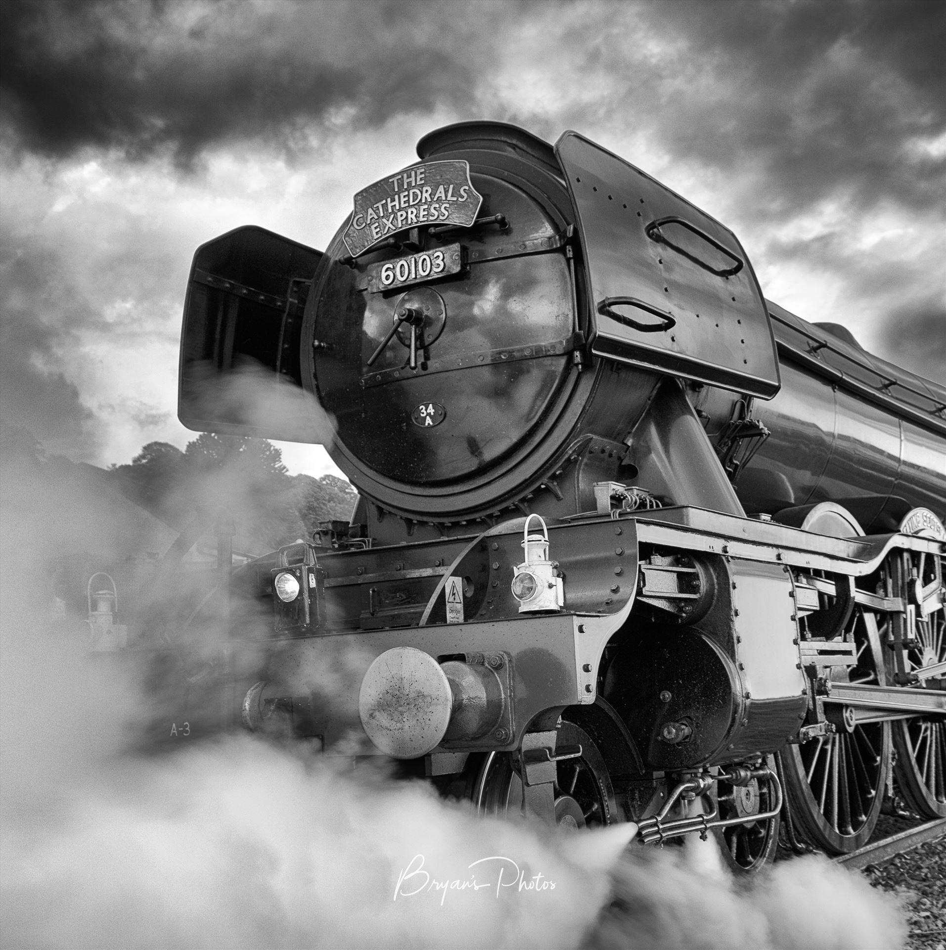 Flying Scotsman A black and white photograph of the world famous Flying Scotsman. Not suitable for canvas wrap. by Bryans Photos